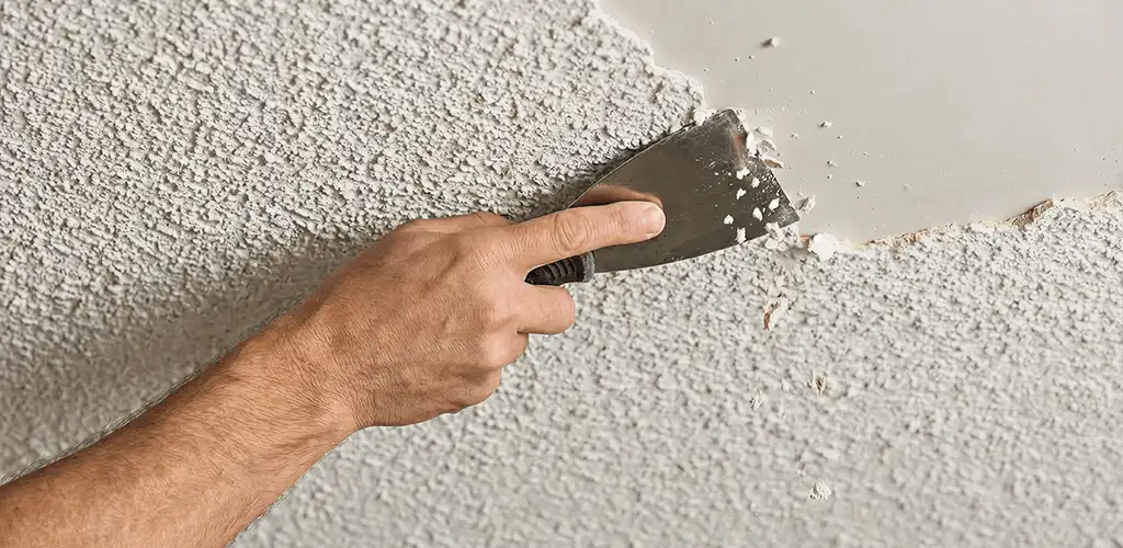 Popcorn ceiling removal scraping off textured ceiling finish in Atlanta, GA