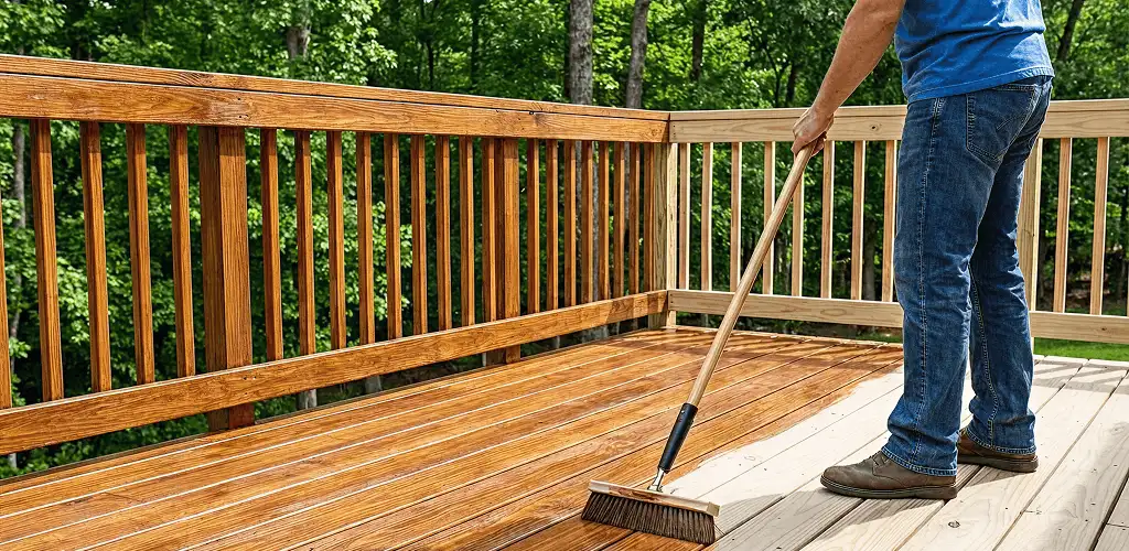 Deck staining and sealing application on a wood deck in Atlanta, GA