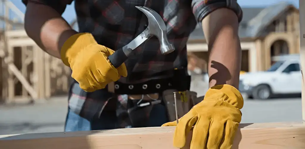 Handyman fixing wood trim with a hammer for home repairs in Atlanta, GA