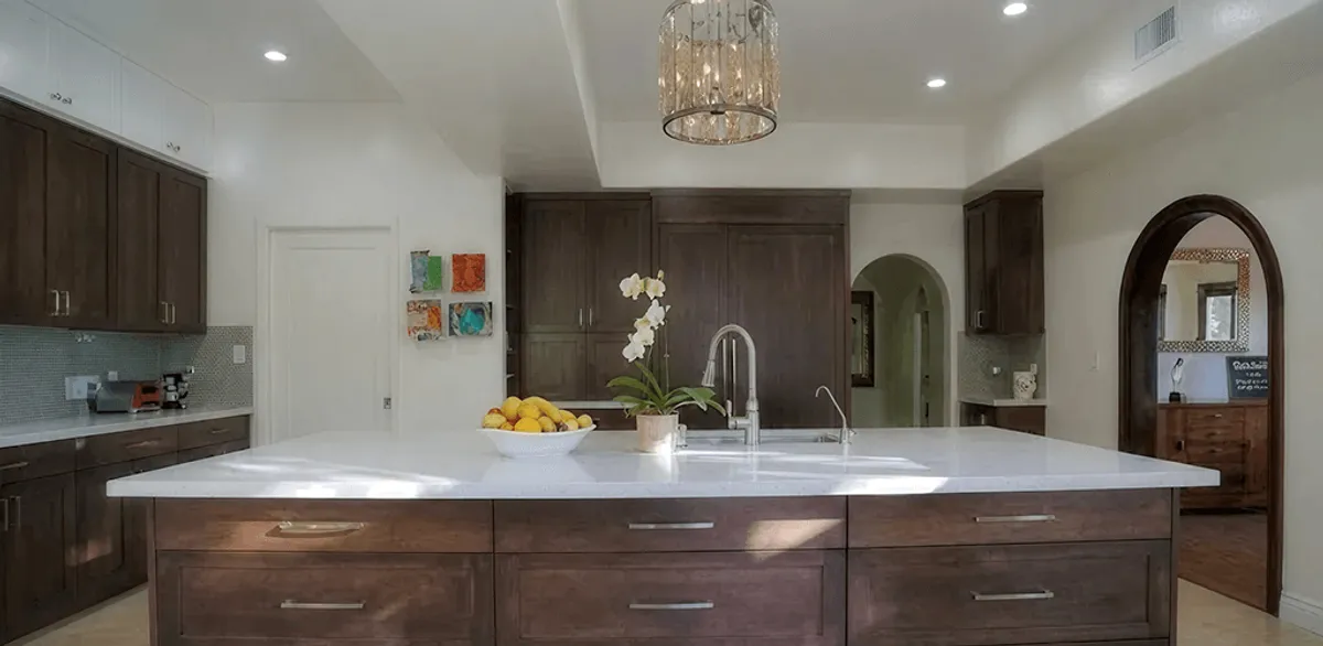 Cabinet refacing project with updated kitchen cabinets and island in Atlanta, GA