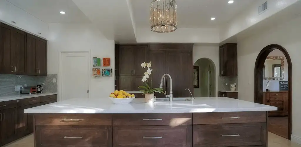 Cabinet refacing project with updated kitchen cabinets and island in Atlanta, GA