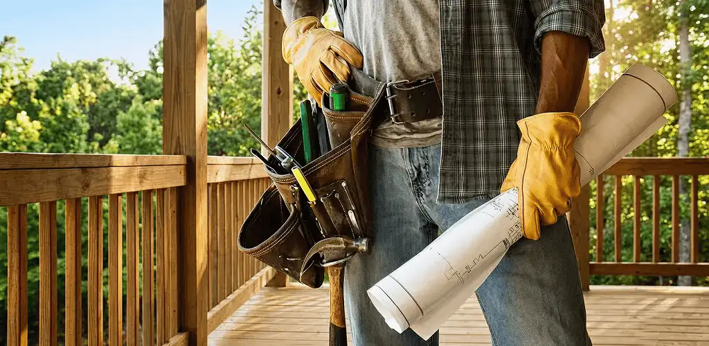 Professional handyman with tool belt ready for home repairs in Atlanta, GA