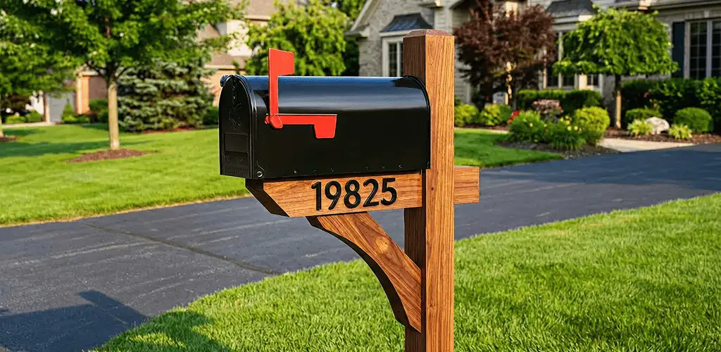 New mailbox installation with post and address number for a home in Atlanta, GA